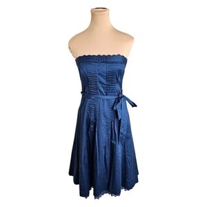 Ted Baker Blue Strapless Tie Front Cocktail Dress Sz 2